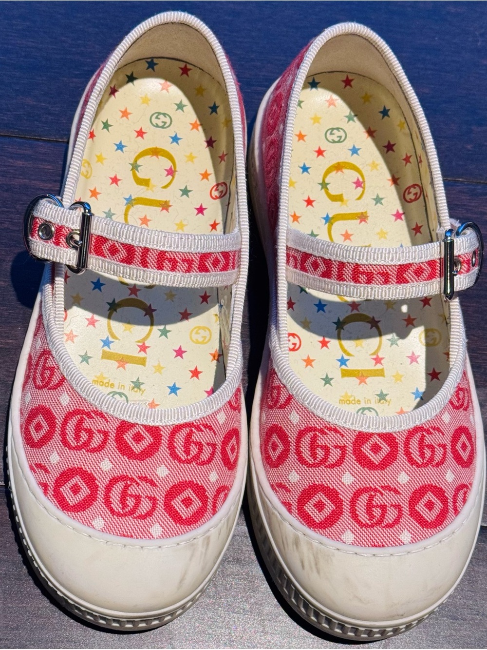 Gucci Pink Red Monogram Mary Jane Kids Shoes